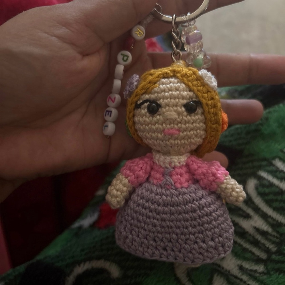 Handmade Crochet Doll Keychain - Pink and Purple